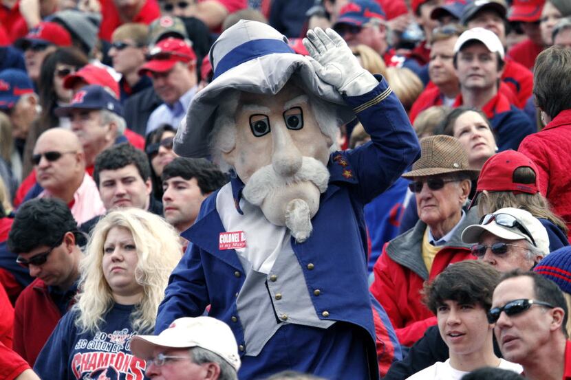 ORG XMIT: MSRS101 In this Nov. 28, 2009 photo, Ole Miss mascot Col. Reb roams the stands of...