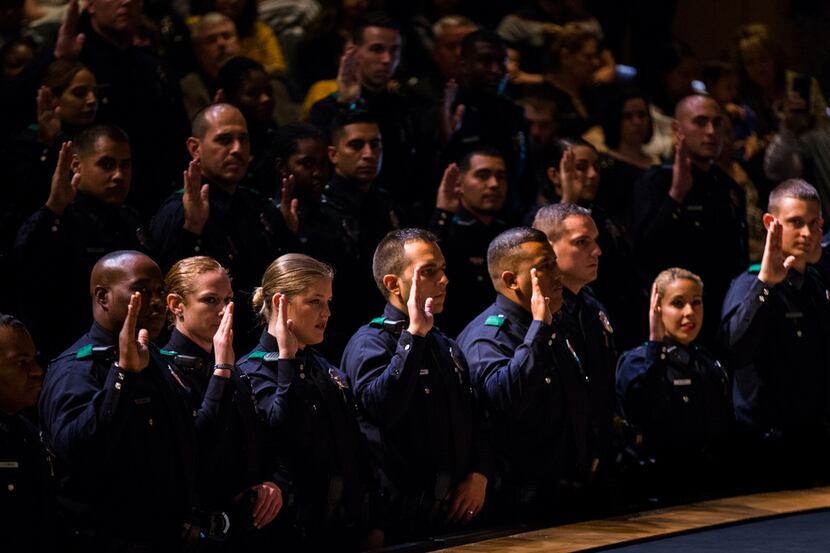 Dallas Police Department Basic Academy Recruit Class 362 took the oath of office on April...