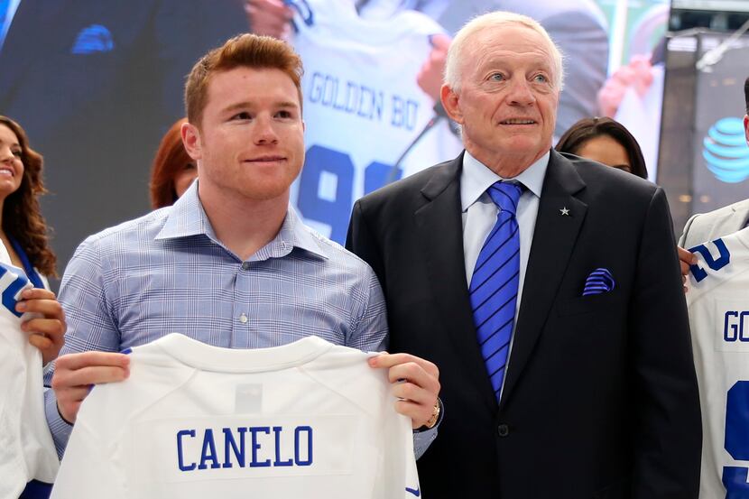 Saul "Canelo" Álvarez and Dallas Cowboys owner Jerry Jones met on July 18, 2016 to promote...