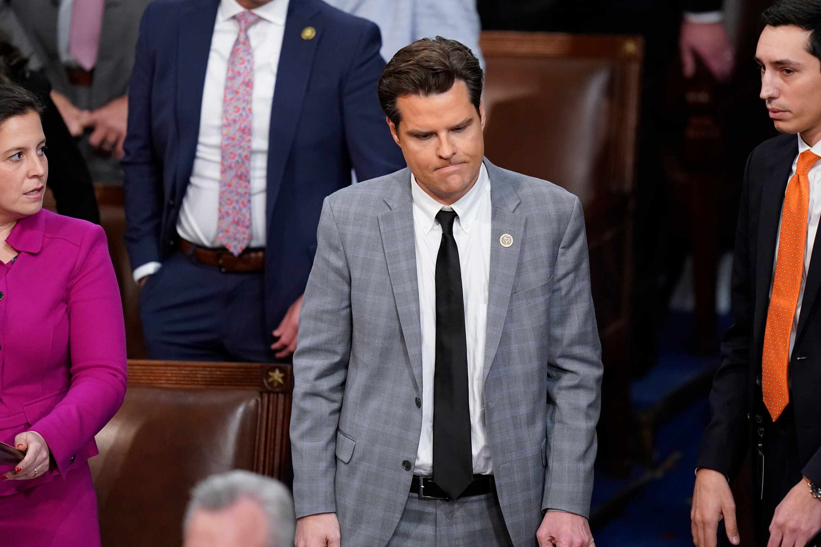 Rep. Matt Gaetz, R-Fla., waits for the evening session in the House chamber to begin as the...