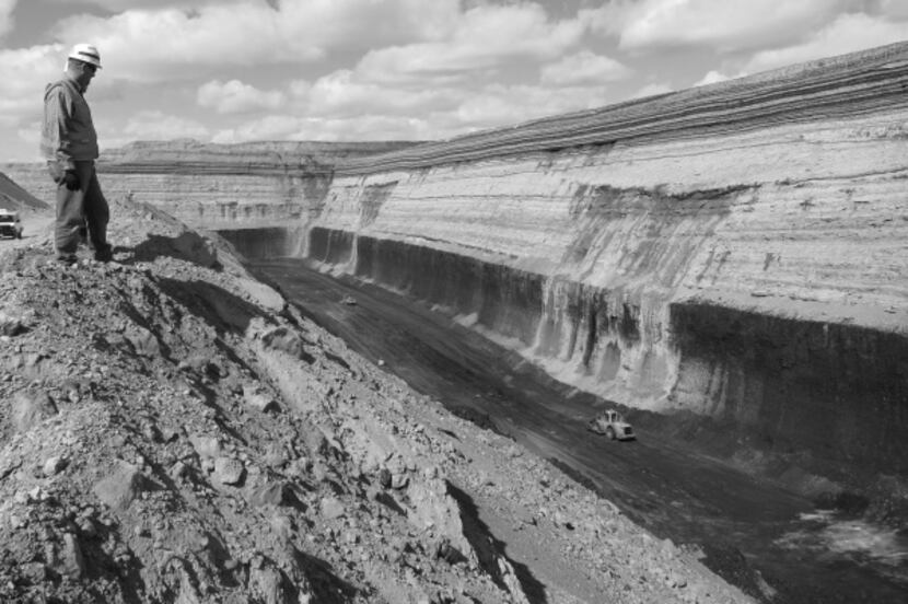 The mine’s vast coal seam is 80 feet thick.
