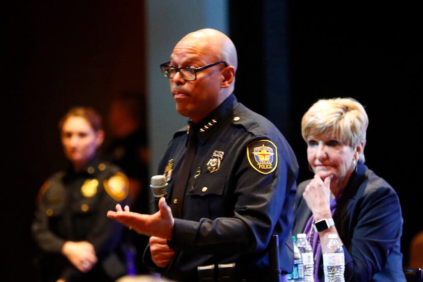 Fort Worth Police Chief Joel Fitzgerald and Mayor Betsy Price answered questions at a...