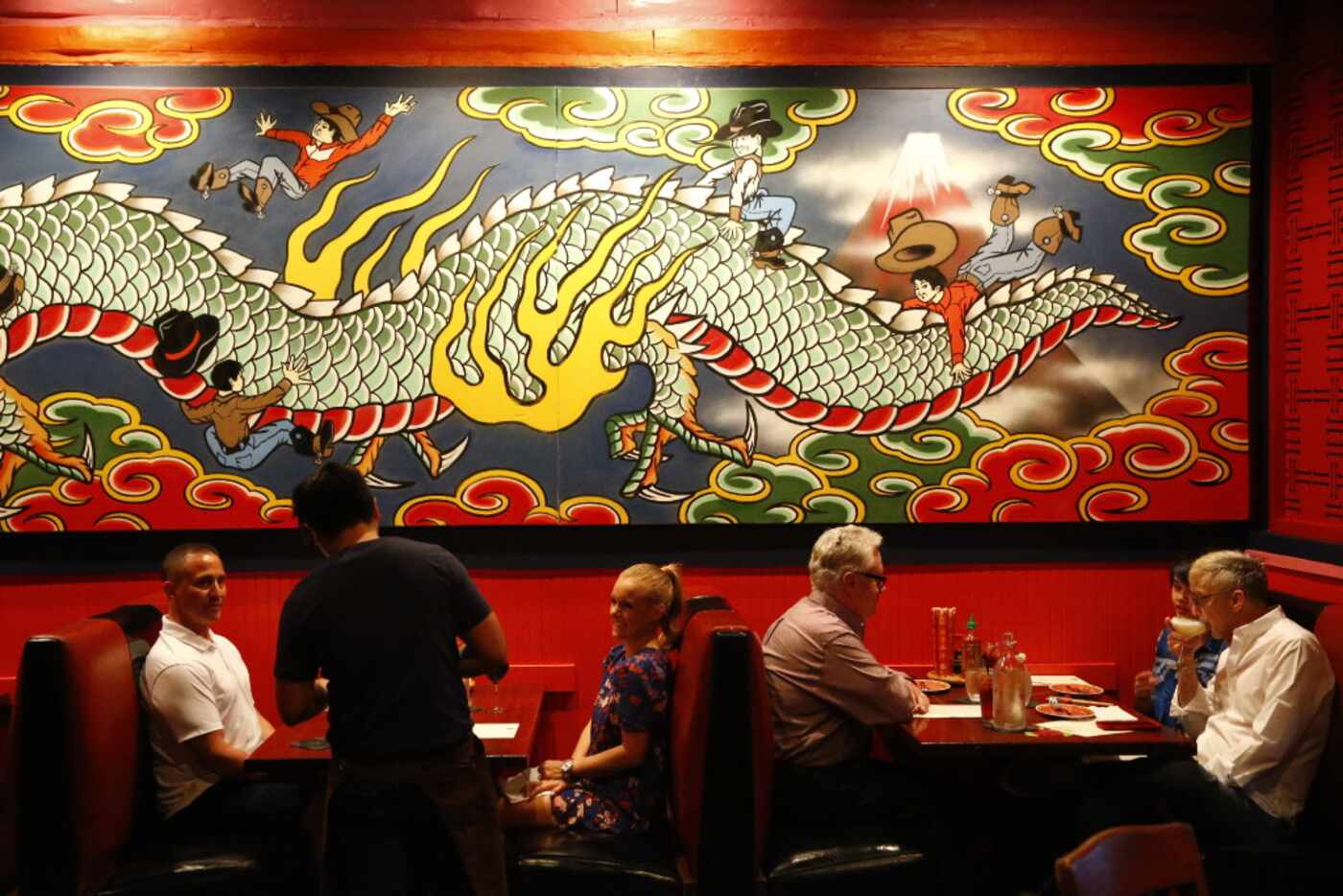 Dragons decorate Hot Joy's dining room. 