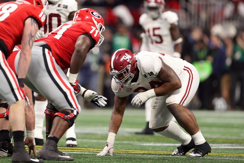 ATLANTA, GA - JANUARY 08: Da'Ron Payne (#94) of Alabama lines up against Georgia during the...