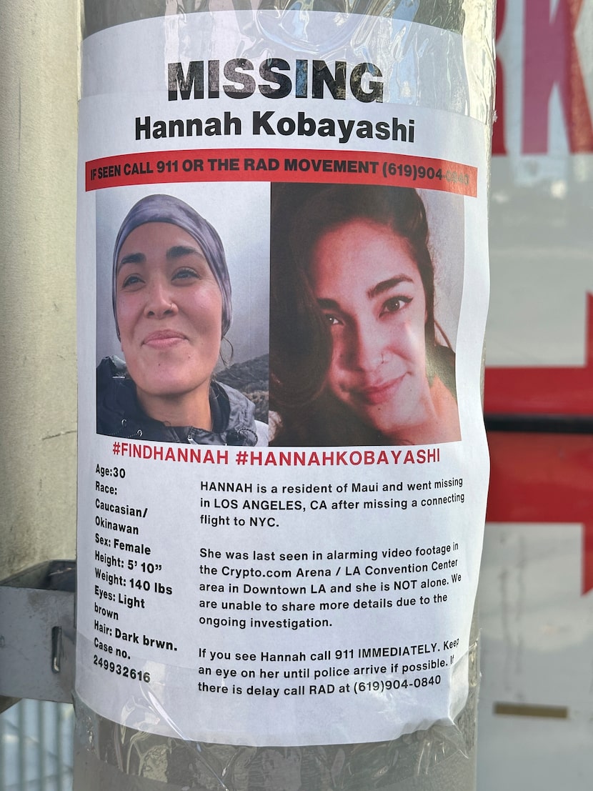 A flyer with information on Hannah Kobayashi, currently missing, is displayed Thursday, Nov....