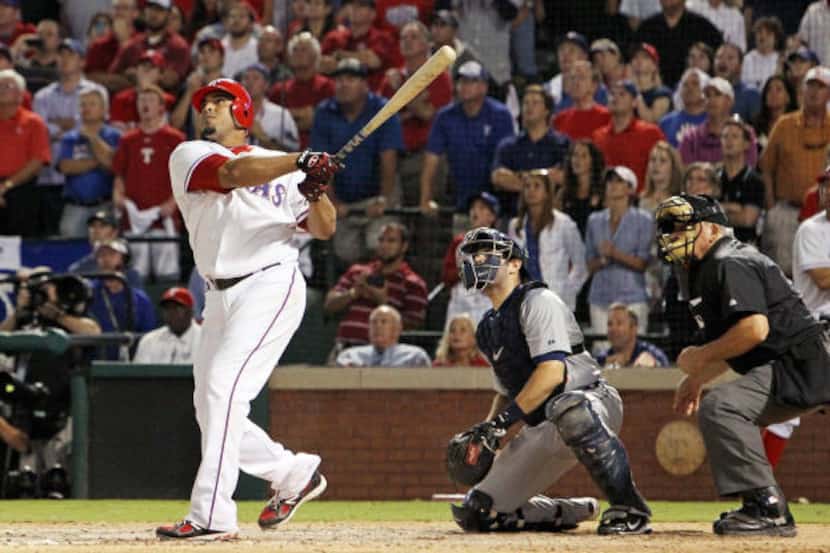 Texas RF Nelson Cruz hits an 11th inning grand slam to win the game for the Rangers by a...