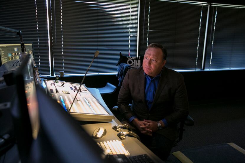 Alex Jones, conservative conspiracy theorist and operator of Infowars.com, in the control...