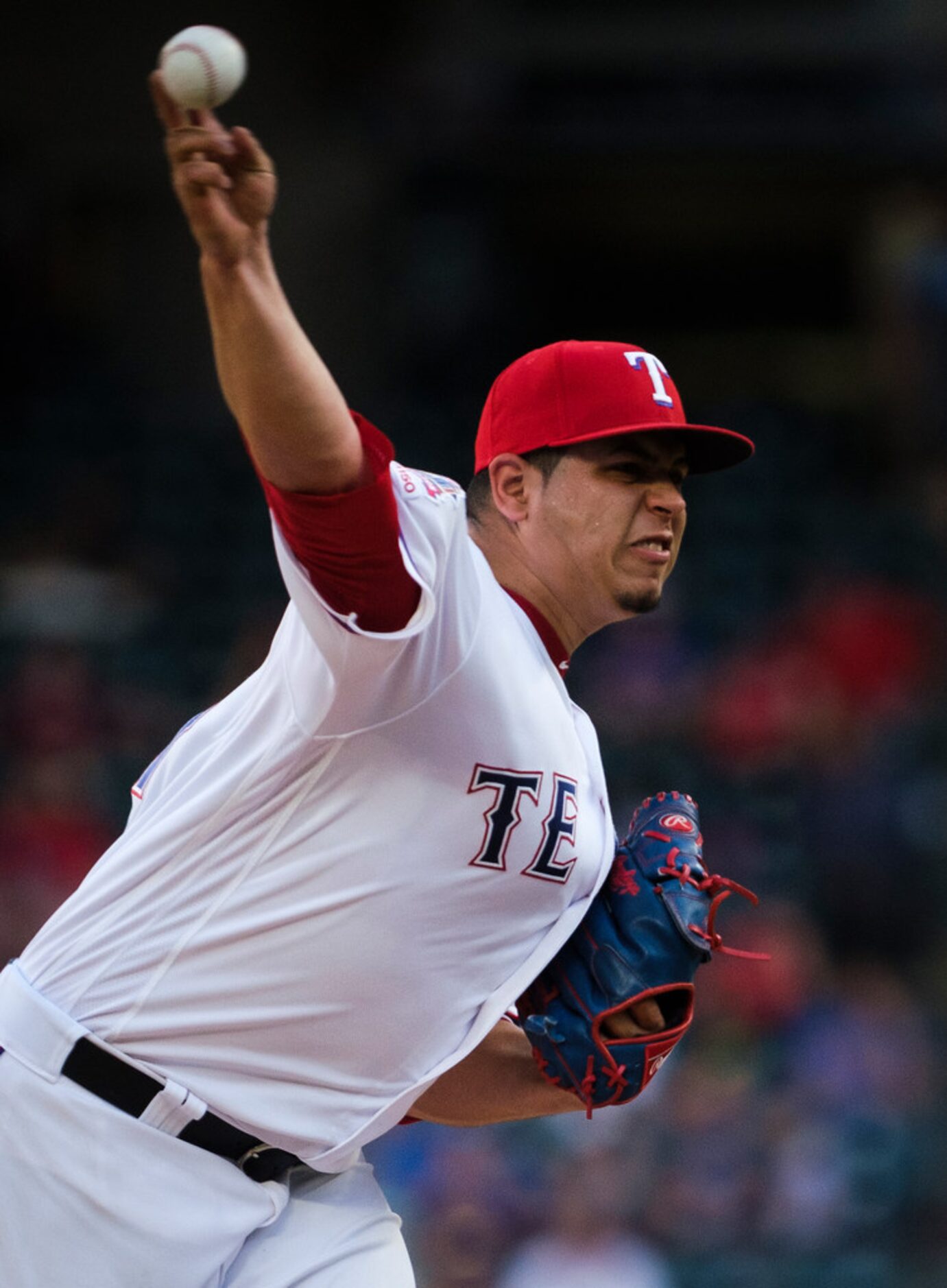 Texas Rangers relief pitcher Ariel Jurado delivers during the second inning against the...