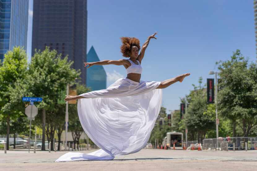 This shot depicts a performance by Dallas Black Dance Theatre.