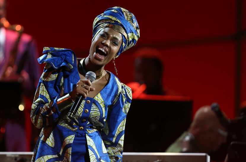 Jazzmeia Horn performs at the 60th annual Grammy Awards at Madison Square Garden on Sunday,...