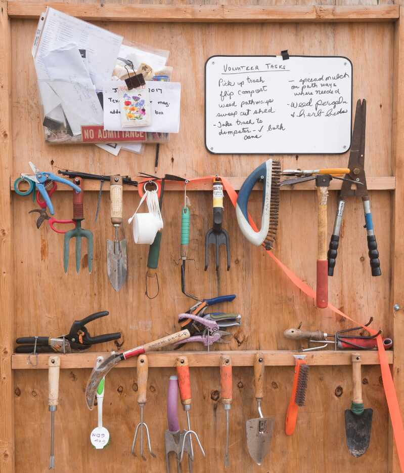 Tools in the shed at the Giving Garden of Carrollton come in handy for the organization's...