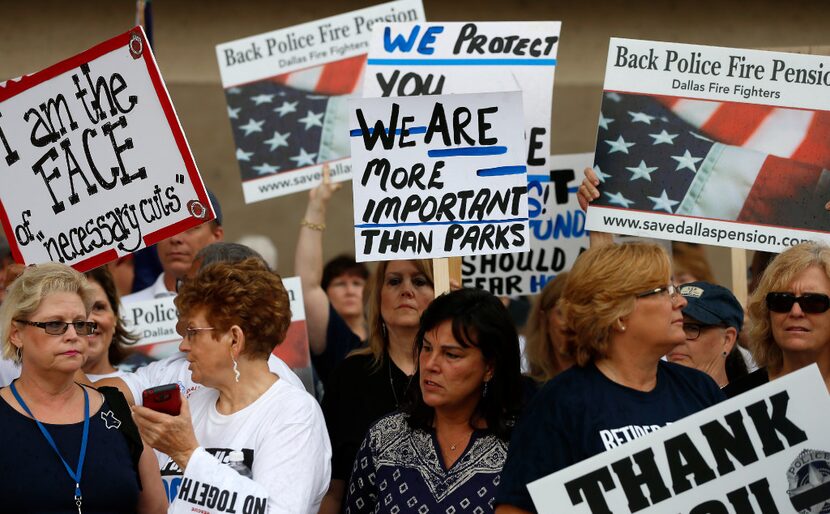 Dallas police and fire retirees made their case for a pension fund fix at Dallas City Hall...