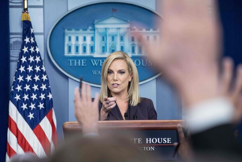 Homeland Security Secretary Kirstjen Nielsen speaks at a White House press briefing on April...