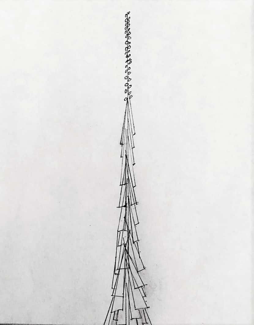 A sketch by writer and critic Scott Cantrell of his idea for a new spire for Notre Dame 