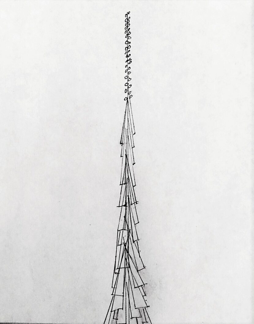 A sketch by writer and critic Scott Cantrell of his idea for a new spire for Notre Dame 