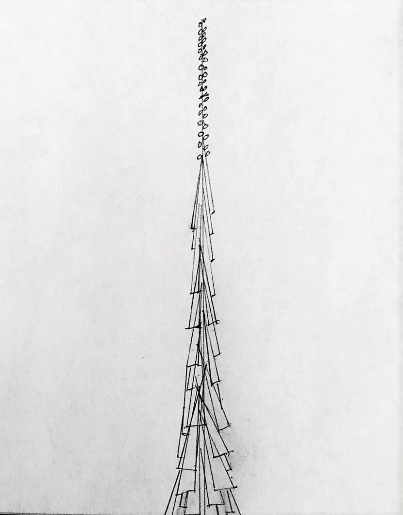 A sketch by writer and critic Scott Cantrell of his idea for a new spire for Notre Dame 