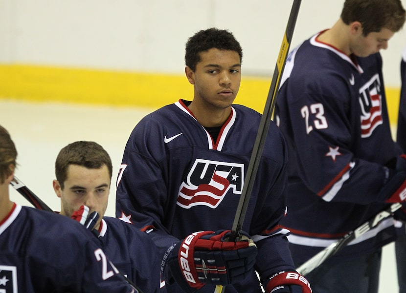 Seth Jones of Team USA skates against Team Sweden at the Lake Placid Olympic Center on...