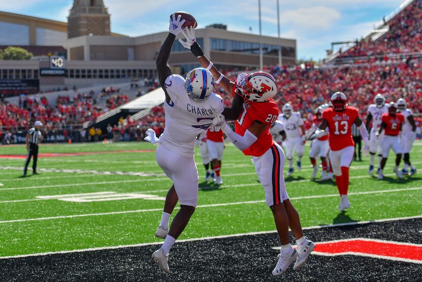 LUBBOCK, TX - OCTOBER 20: Adrian Frye #20 of the Texas Tech Red Raiders breaks up a pass...