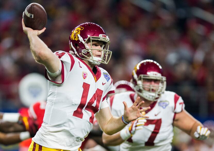 FILE - USC quarterback Sam Darnold (14) throws a pass during the second quarter of the...