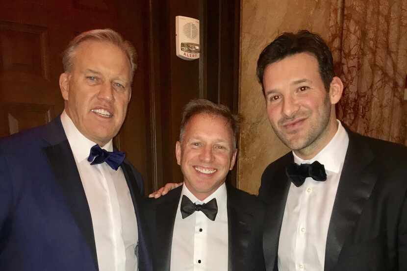 Broncos vice president and general manager John Elway (L), Tony Romo (R)