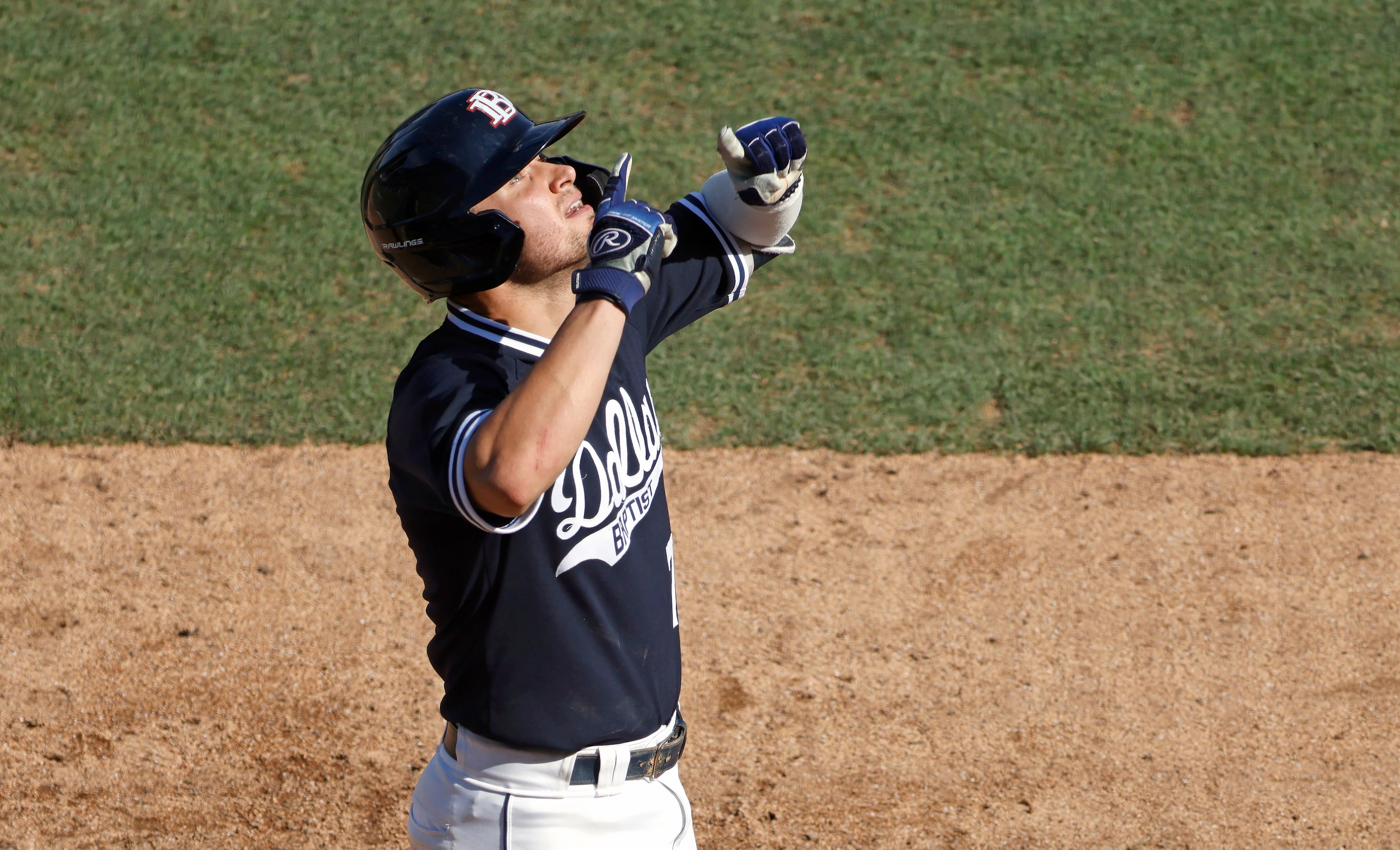 Dallas Baptist’s Ryan Wrobleski (7) reacts after hitting a two-run home run against Oregon...