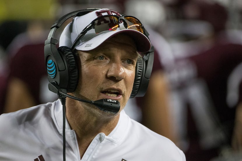Texas A&M Aggies head coach Jimbo Fisher stands on the sidelines during a matchup between...