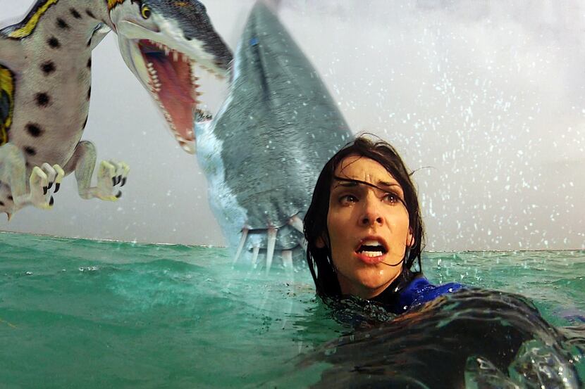 Katie Savoy is missing all the action between Sharktopus in its battle with Pteracuda. Next...