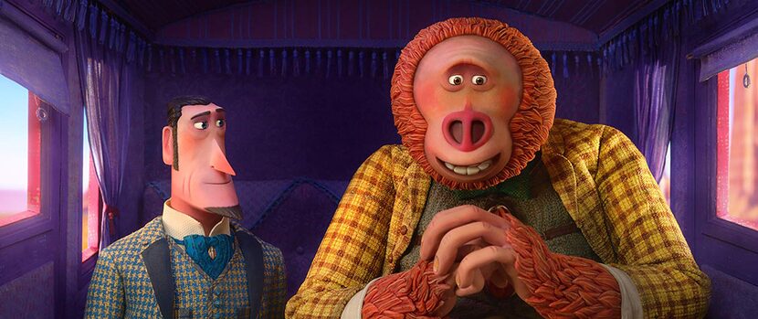 Zach Galifianakis y Hugh Jackman en “Missing Link.” (Laika Studios/Annapurna Pictures)