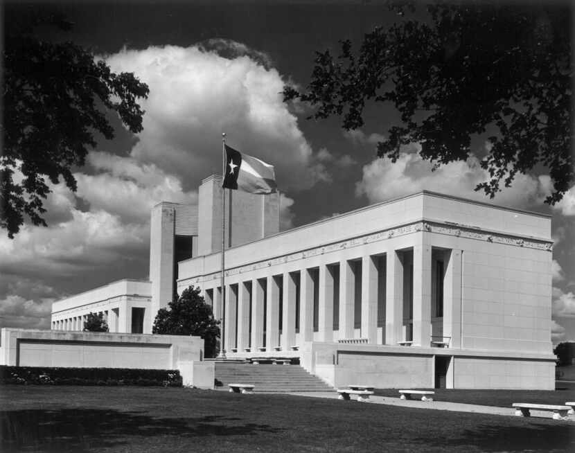 A 1970 view of the Hall of State at Fair Park in Dallas, from the State Fair of Texas...