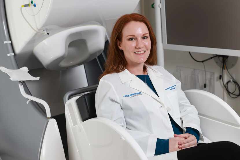 Assistant Professor of Radiology at UT Southwestern, Elizabeth Davenport sits in the chair...