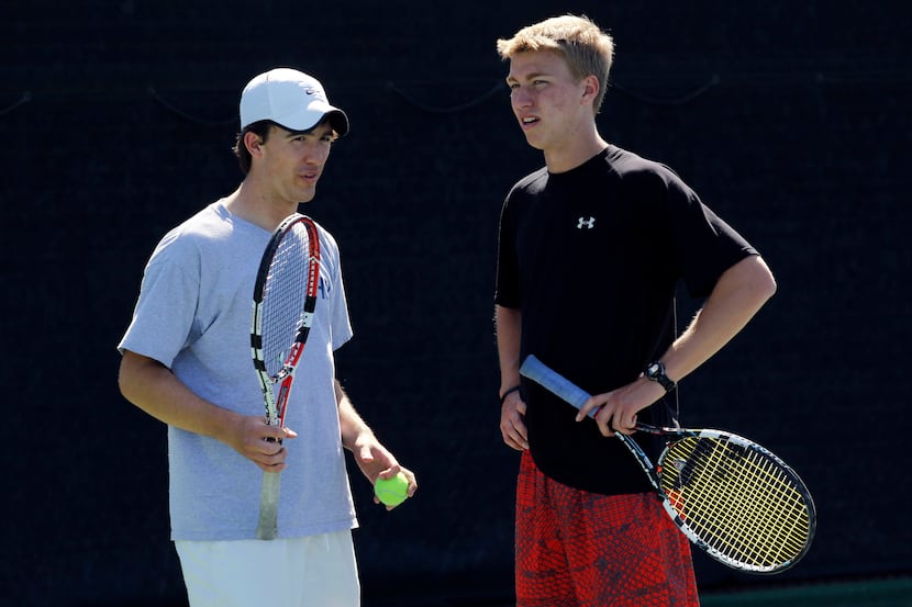 The Highland Park double tennis team of Hunter Holman (left) and Luke Stainback, pictured at...
