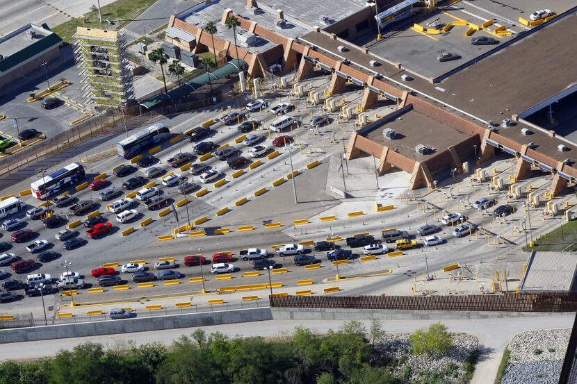 Traffic entering the U.S. from Reynosa, Mexico backs up on the U.S. side at the Hidalgo Port...