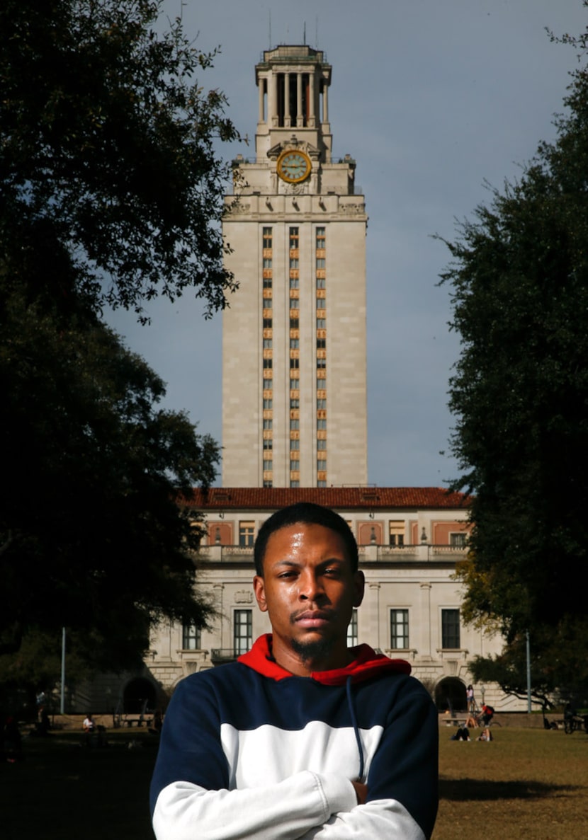 Joshua Ellis, African and African Diaspora studies senior, poses for a portrait with the UT...