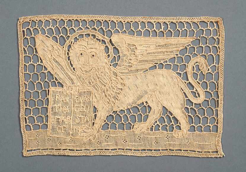 The Scuola dei Merletti di Burano made this lace panel featuring the Lion of St. Mark....