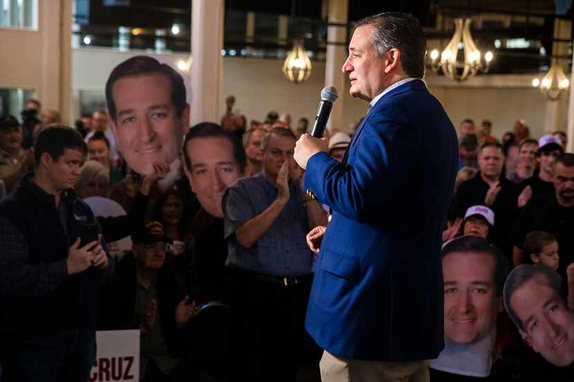 Senator Ted Cruz addresses his supporters during his campaign rally at The Fort Worth Herd...