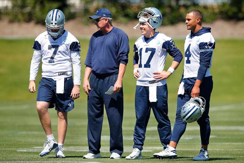 Dallas Cowboys quarterbacks coach Wade Wilson (second from left) is pictured with his...