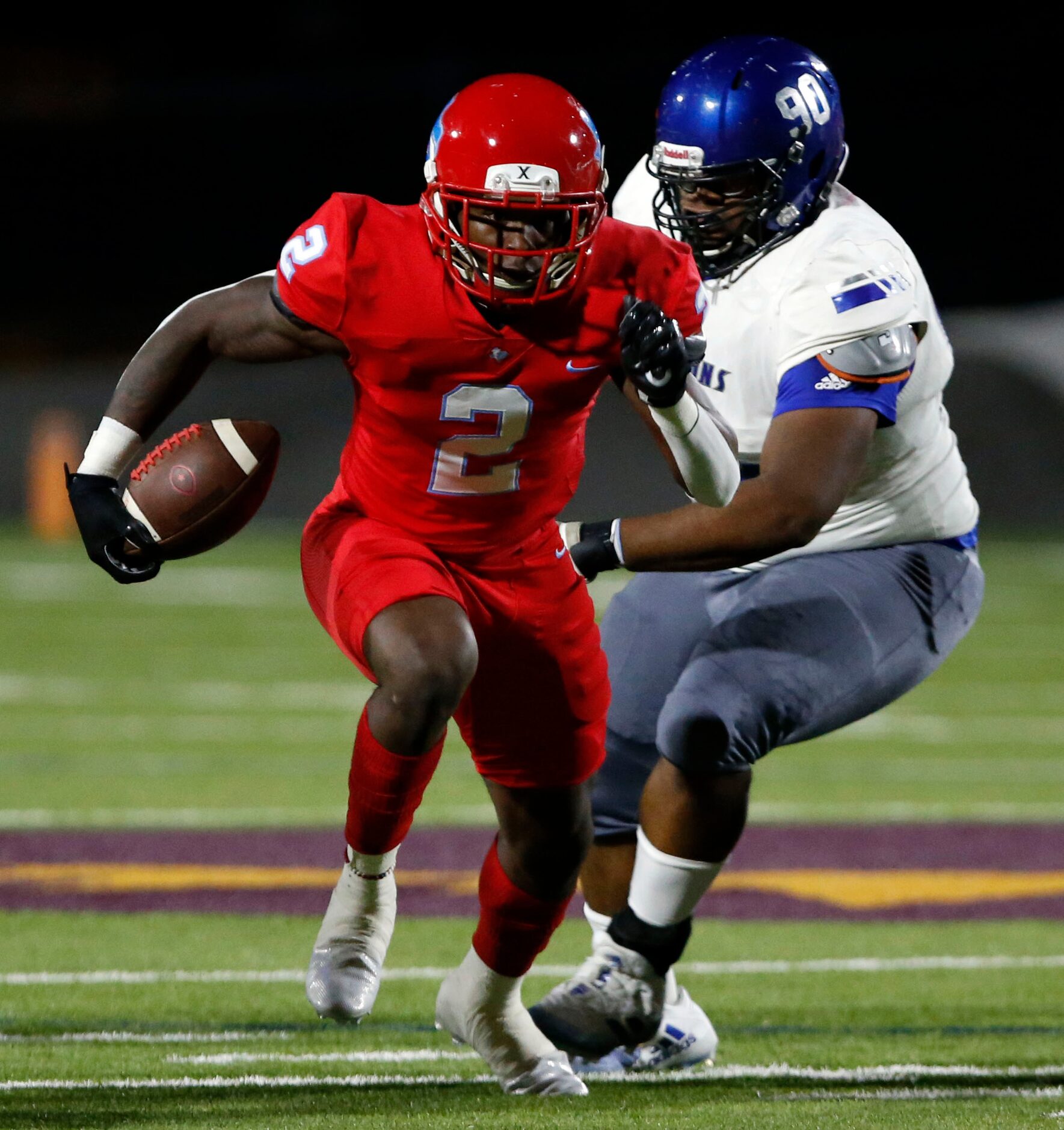 Skyline's Quaydarius Davis (2) finds an opening in the North Mesquite defense during the...