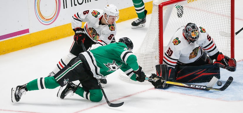 FILE - Stars right wing Alexander Radulov (47) fails to get a shot past Chicago Blackhawks...