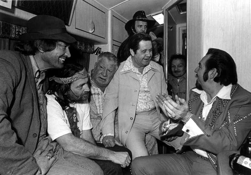 From left to right: Boxcar Willie, Willie Nelson, actor Chill Wills, Longhorn Ballroom owner...