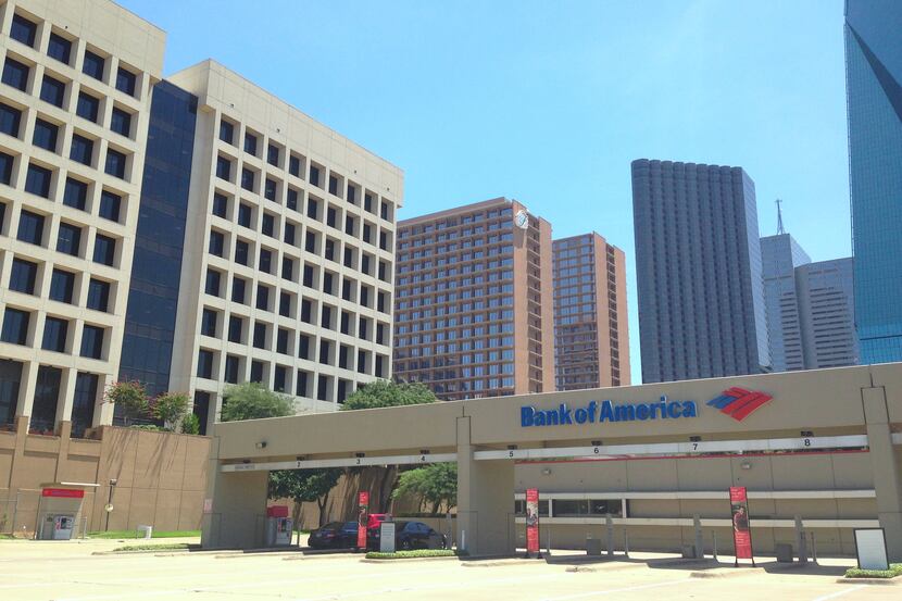 The former Bank of America motor bank at Woodall Rodgers Freeway and Field Street is being...