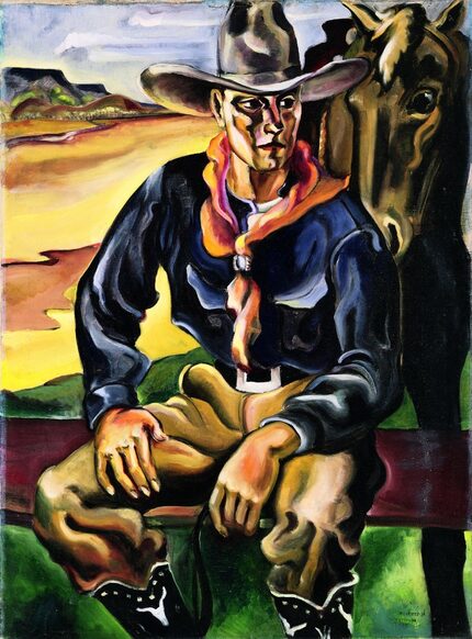 R. Vernon Hunter's 1928 work Cowboy is on loan from the Collection of the Panhandle-Plains...