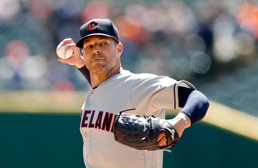 FILE - In this Tuesday, April 9, 2019 file photo, Cleveland Indians starting pitcher Corey...