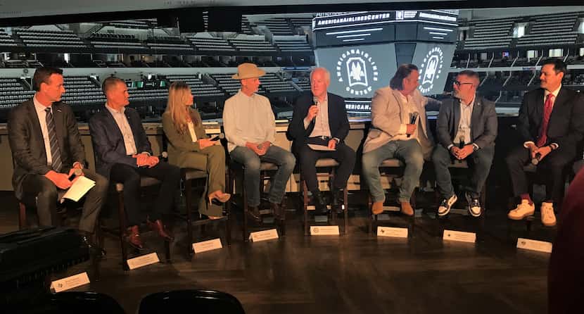 The panel at the American Airlines Center Thursday, May 25, discusses ticket sale abuses....