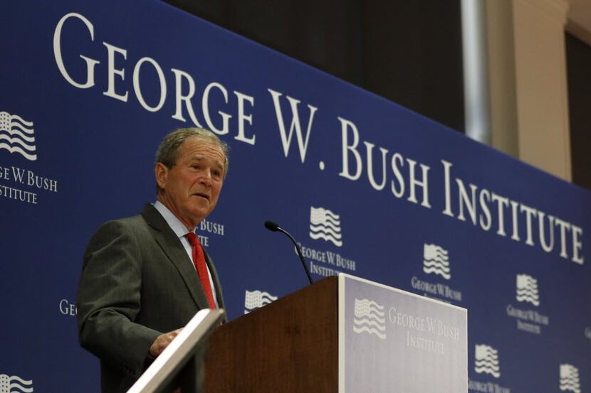President George W. Bush speaks while introducing the launch of a "North America...