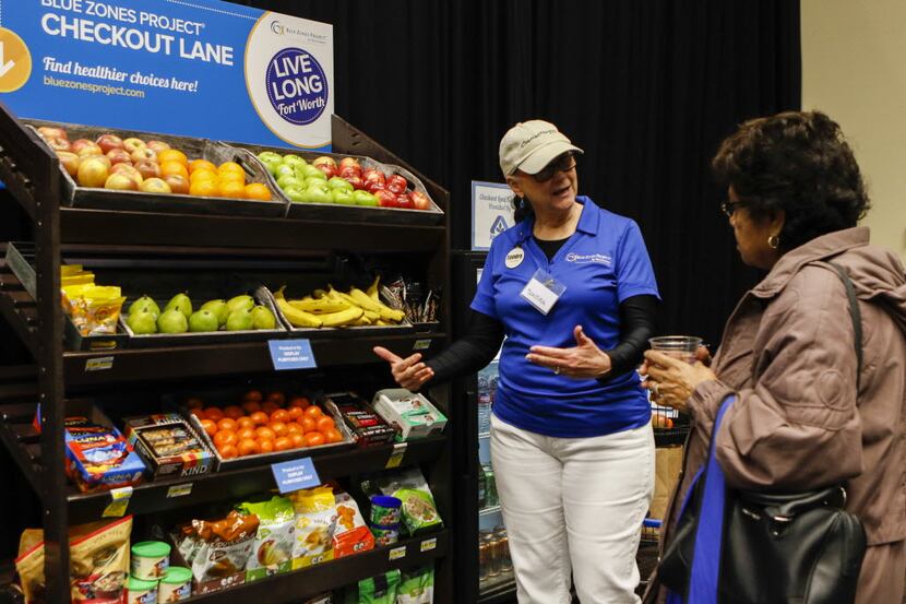 Sondra Hay (left), who heads up the grocery committee for Fort Worth's "Blue Zone" project,...