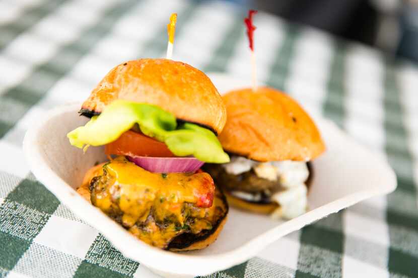 A bounty of sliders is served up at the Saturday afternoon Burgers, Brews & Blues event at...