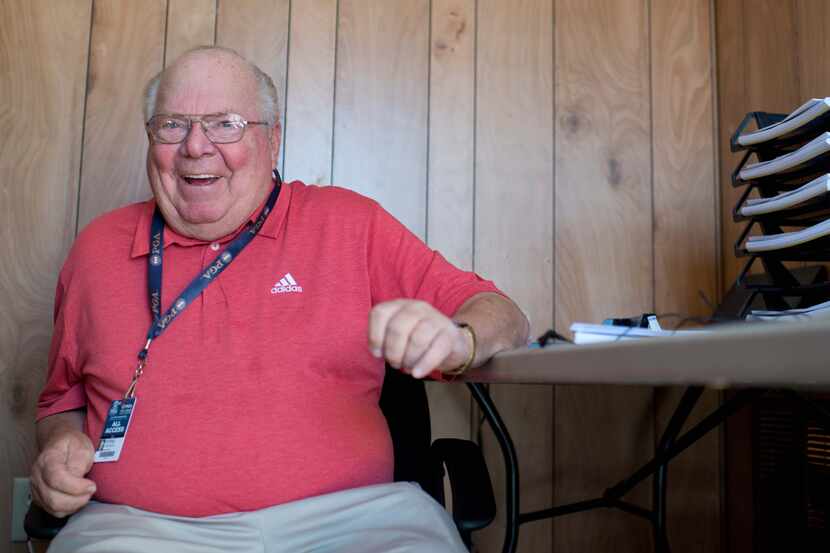 Sports personality Verne Lundquist does an interview at the CBS compound during a practice...