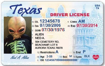 Ned got his own driver's license, made by promoters of an Aurora event commemorating the...
