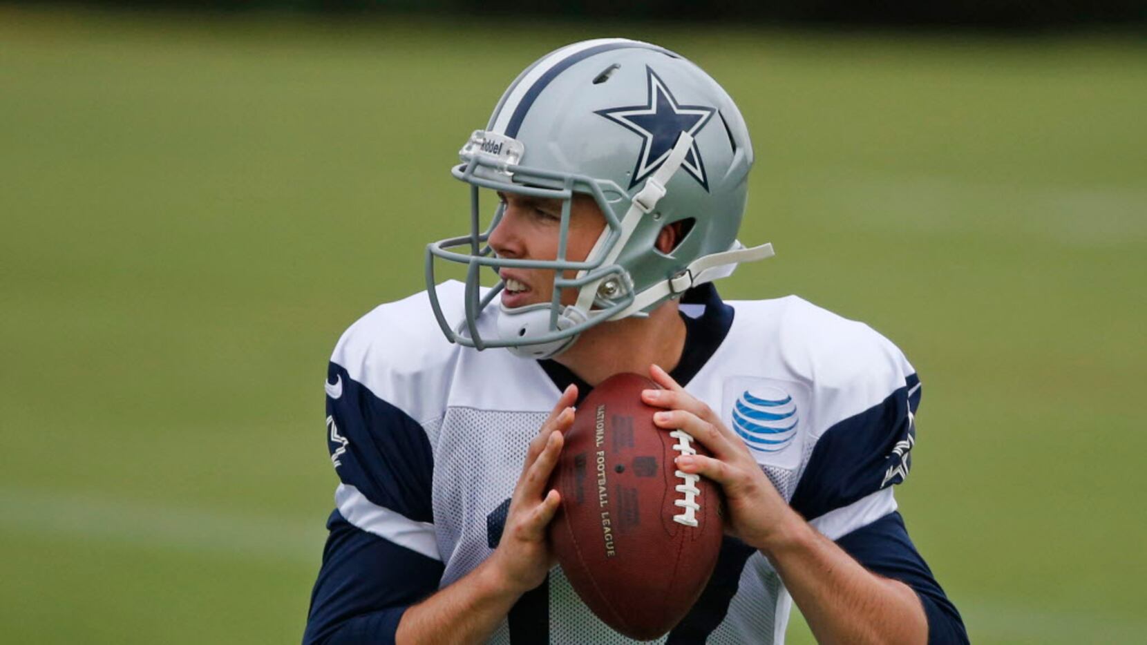 New Dallas quarterback Kellen Moore is pictured during practice at Valley Ranch in Irving,...