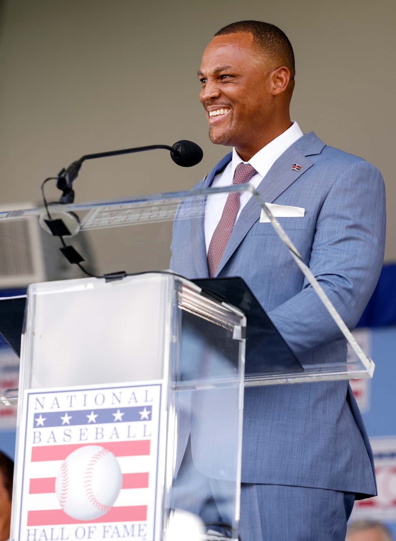 Former Texas Rangers third baseman Adrián Beltré smiles as he speaks during his National...